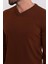 Düz Kahverengi Slim Fit Erkek V Yaka Kazak 5