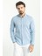 Düz Mavi Renk Slim Fit Basic Keten Erkek Gömlek 1