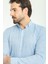 Düz Mavi Renk Slim Fit Basic Keten Erkek Gömlek 2