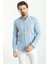 Düz Mavi Renk Slim Fit Basic Keten Erkek Gömlek 3