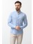 Düz Mavi Renk Slim Fit Basic Keten Erkek Gömlek 5