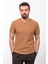 Desenli Kamel Rengi Slim Fit Bisiklet Yaka Basic Erkek T-Shirt 1