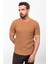 Desenli Kamel Rengi Slim Fit Bisiklet Yaka Basic Erkek T-Shirt 3