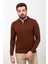 Düz Kiremit Rengi Slim Fit Fermuarlı Polo Yaka Erkek Triko Kazak 1