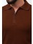 Düz Kiremit Rengi Slim Fit Fermuarlı Polo Yaka Erkek Triko Kazak 2