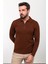 Düz Kiremit Rengi Slim Fit Fermuarlı Polo Yaka Erkek Triko Kazak 3