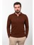 Düz Kiremit Rengi Slim Fit Fermuarlı Polo Yaka Erkek Triko Kazak 4