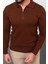Düz Kiremit Rengi Slim Fit Fermuarlı Polo Yaka Erkek Triko Kazak 5