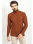 Dokulu Kiremit Rengi Slim Fit Tam Balıkçı Yaka Erkek Kazak 3