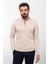 Düz Bej Slim Fit Fermuarlı Polo Yaka Erkek Triko Kazak 1