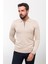 Düz Bej Slim Fit Fermuarlı Polo Yaka Erkek Triko Kazak 3