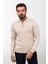 Düz Bej Slim Fit Fermuarlı Polo Yaka Erkek Triko Kazak 4