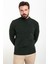 Düz Haki Slim Fit Yarım Balıkçı Yaka Yün Erkek Triko Kazak 1
