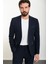Düz Lacivert Slim Fit Mono Yaka Fermuarlı Erkek Takım Elbise 4
