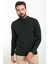 Düz Haki Slim Fit Yarım Balıkçı Yaka Yün Erkek Triko Kazak 3