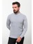 Desenli Gri Slim Fit Yarım Balıkçı Yaka Erkek Triko Kazak 3