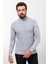 Desenli Gri Slim Fit Yarım Balıkçı Yaka Erkek Triko Kazak 4