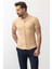 Desenli Bej Rengi Slim Fit Kısa Kollu Apaç Yaka Erkek Gömlek 1