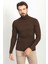 Çizgili Kahverengi Slim Fit Tam Balıkçı Yaka Erkek Kazak 1