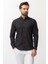 Düz Siyah Renk Slim Fit Basic Keten Erkek Gömlek 1
