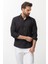 Düz Siyah Renk Slim Fit Basic Keten Erkek Gömlek 4