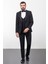 Düz Siyah Renk Slim Fit Çizgili Geniş Yaka Erkek Damatlık 1