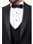 Düz Siyah Renk Slim Fit Çizgili Geniş Yaka Erkek Damatlık 2