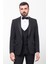 Düz Siyah Renk Slim Fit Çizgili Geniş Yaka Erkek Damatlık 4