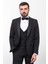 Düz Siyah Renk Slim Fit Çizgili Geniş Yaka Erkek Damatlık 5