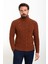 Örgülü Kahverengi Slim Fit Tam Balıkçı Yaka Yün Erkek Kazak 1