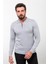 Düz Gri Slim Fit Fermuarlı Polo Yaka Erkek Triko Kazak 4
