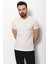 Desenli Ekru Slim Fit Bisiklet Yaka Basic Erkek T-Shirt 4