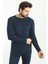 Düz Lacivert Slim Fit Bisiklet Yaka Yün Erkek Triko Kazak 5