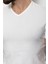 Düz Ekru Rengi Super Slim Fit V Yaka Basic Erkek T-Shirt 2