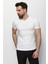 Düz Ekru Rengi Super Slim Fit V Yaka Basic Erkek T-Shirt 4