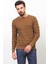 Desenli Kamel Rengi Slim Fit Bisiklet Yaka Erkek Kazak 1