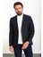 Düz Lacivert Slim Fit Geniş Yaka Yün Erkek Ceket 3
