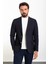Düz Lacivert Slim Fit Geniş Yaka Yün Erkek Ceket 1
