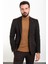 Düz Kahverengi Slim Fit Mono Yaka Erkek Ceket 4