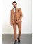 Düz Kamel Rengi Slim Fit Geniş Yaka Erkek Takım Elbise 3