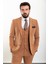 Düz Kamel Rengi Slim Fit Geniş Yaka Erkek Takım Elbise 4