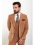 Düz Kamel Rengi Slim Fit Geniş Yaka Erkek Takım Elbise 5