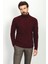 Örgülü Bordo Rengi Slim Fit Tam Balıkçı Yaka Yün Erkek Kazak 1