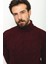 Örgülü Bordo Rengi Slim Fit Tam Balıkçı Yaka Yün Erkek Kazak 2