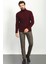 Örgülü Bordo Rengi Slim Fit Tam Balıkçı Yaka Yün Erkek Kazak 3