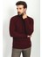 Örgülü Bordo Rengi Slim Fit Tam Balıkçı Yaka Yün Erkek Kazak 4