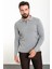 Düz Açık Gri Slim Fit Fermuarlı Polo Yaka Erkek Triko Kazak 1