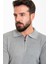 Düz Açık Gri Slim Fit Fermuarlı Polo Yaka Erkek Triko Kazak 2