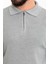 Düz Açık Gri Slim Fit Fermuarlı Polo Yaka Erkek Triko Kazak 4