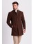 Kırçıllı Kahverengi Slim Fit Hakim Yaka Erkek Yün Kaban 2